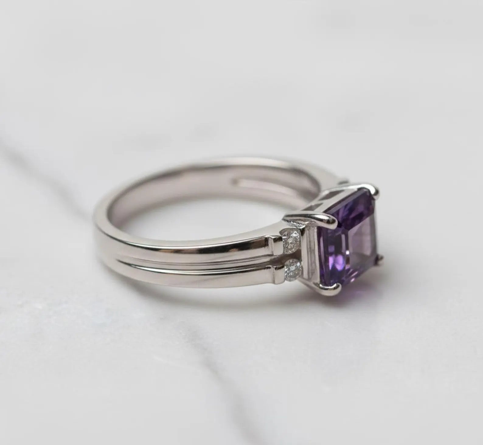 Natural Amethyst Emerald Cut Ring – 8×10 mm | 925 Sterling Silver