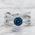 London Blue Topaz 7 mm Round Cut Ring with Moissanite Accents | 925 Sterling Silver