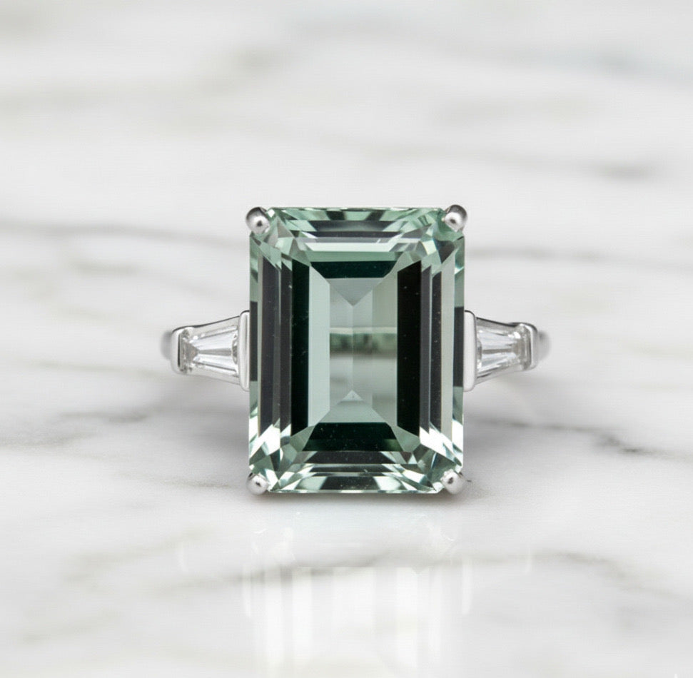 Lab-Created Green Amethyst 13×18 mm Emerald Cut Solitaire Ring – 925 Sterling Silver
