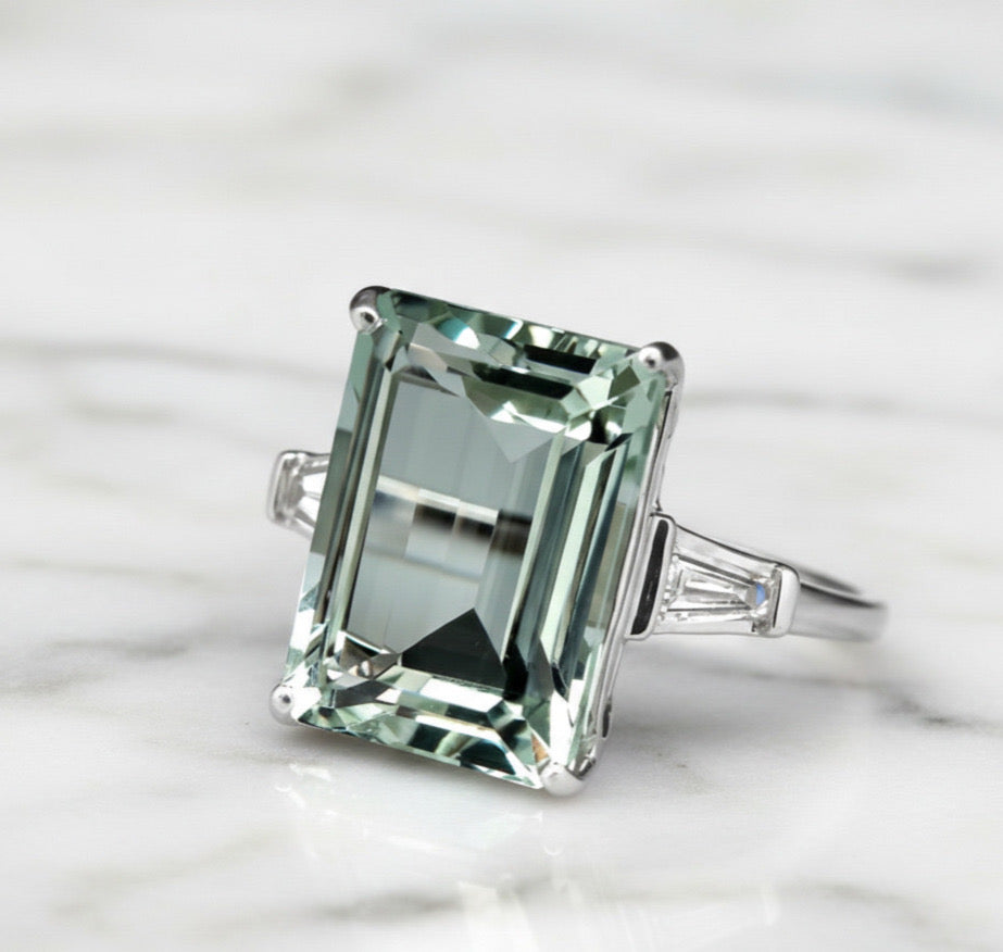 Lab-Created Green Amethyst 13×18 mm Emerald Cut Solitaire Ring – 925 Sterling Silver