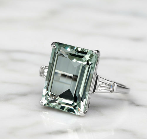 Lab-Created Green Amethyst 13×18 mm Emerald Cut Solitaire Ring – 925 Sterling Silver