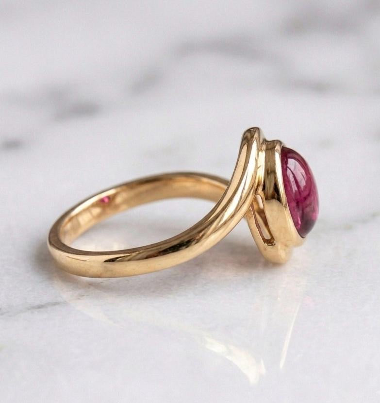 Natural Tourmaline 8x10 MM Cabochon Gold-Plated Silver Ring