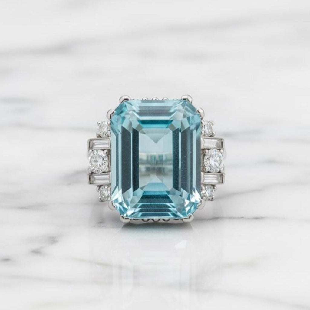 Natural Sky Blue Topaz 12×16 mm Emerald Cut Ring with Moissanite Accents – 925 Sterling Silver