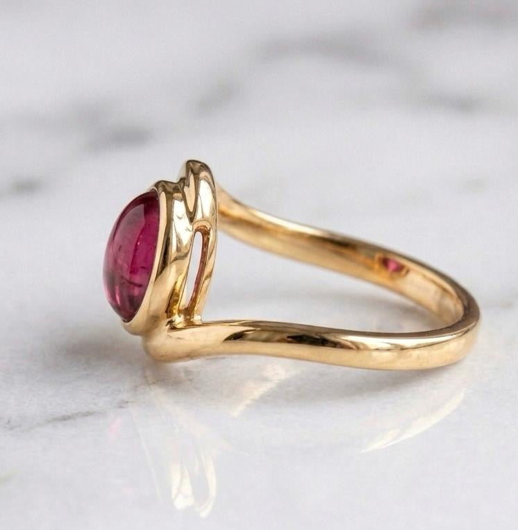 Natural Tourmaline 8x10 MM Cabochon Gold-Plated Silver Ring