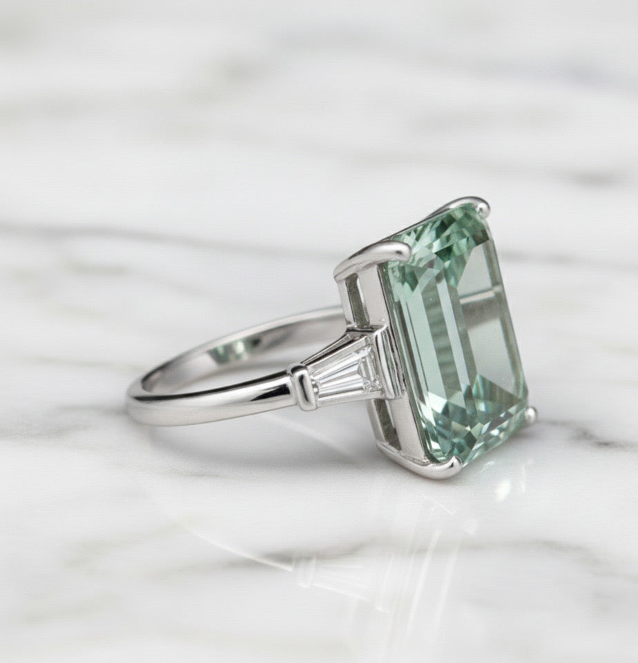 Lab-Created Green Amethyst 13×18 mm Emerald Cut Solitaire Ring – 925 Sterling Silver