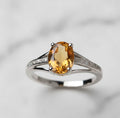 Natural Citrine 7×9 mm Oval Cut Ring with Moissanite Accents – 925 Sterling Silver