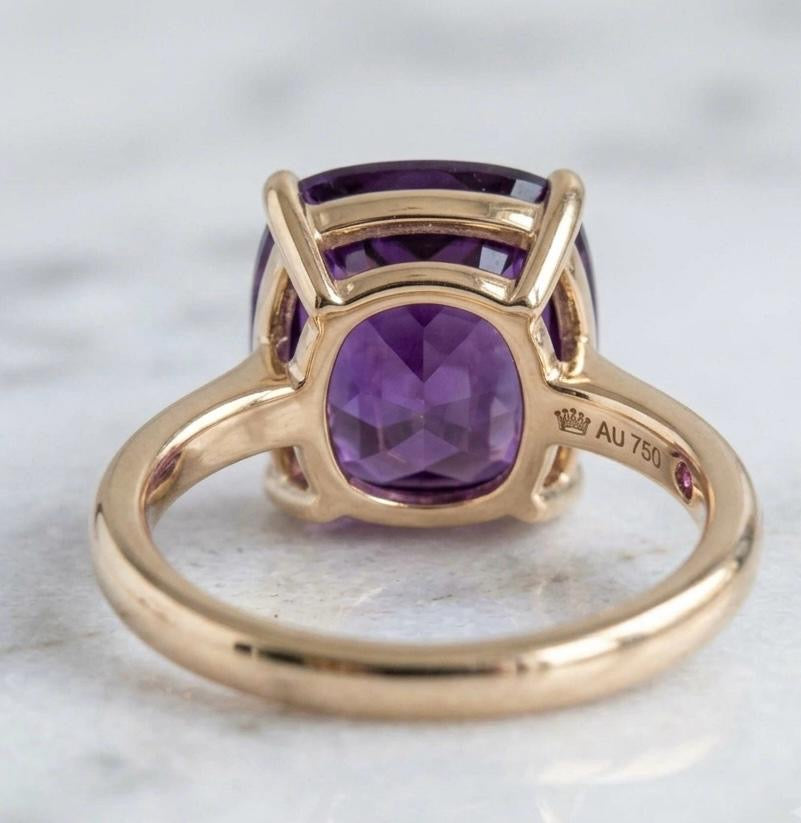 Amethyst 10 MM Cushion Cut Gold-Plated Silver Ring
