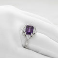 Natural Purple Amethyst 7x9 mm Emerald Cut Ring with Moissanite Accents | 925 Sterling Silver