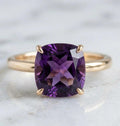 Amethyst 10 MM Cushion Cut Gold-Plated Silver Ring