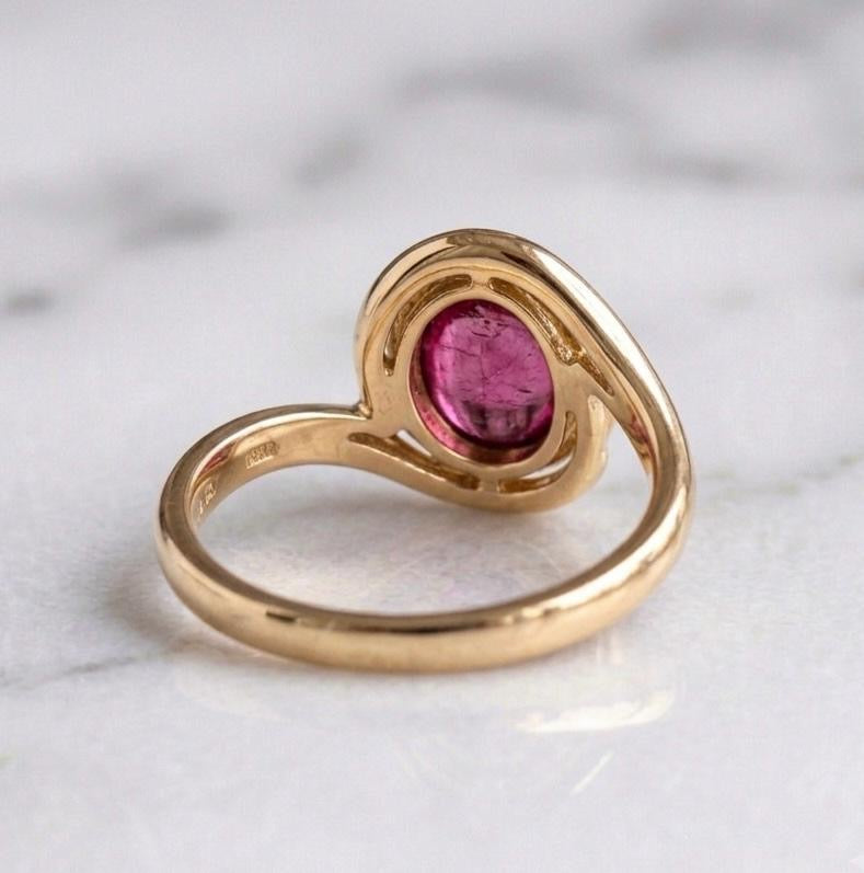 Natural Tourmaline 8x10 MM Cabochon Gold-Plated Silver Ring