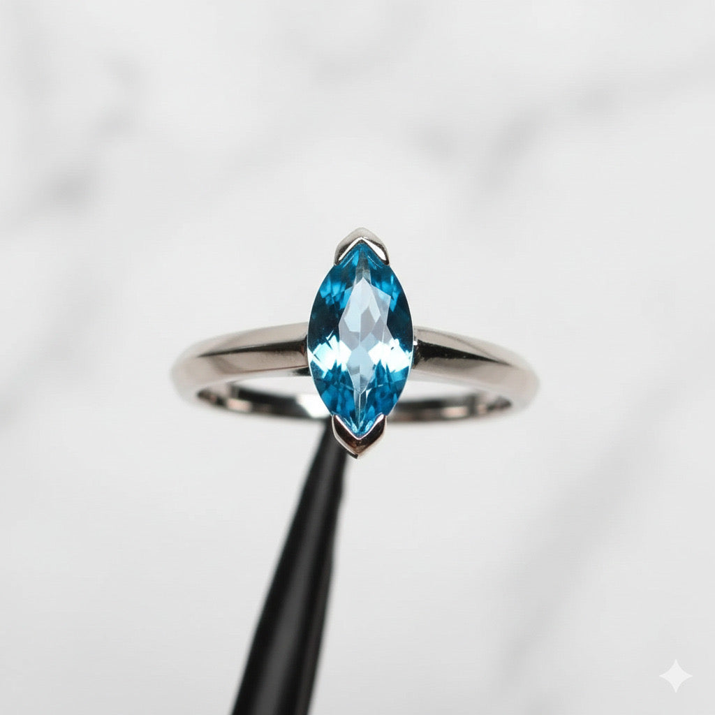 Natural Sky Blue Topaz 5×10 mm Marquise Cut Solitaire Ring – 925 Sterling Silver