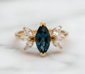 London Blue Topaz Marquise Ring – 5×10 mm with Moissanite Accent Stones | Gold Plated 925 Sterling Silver