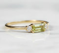 Natural Peridot 4×8 mm Baguette Cut Ring with Moissanite Side Stones in Gold-Plated 925 Sterling Silver