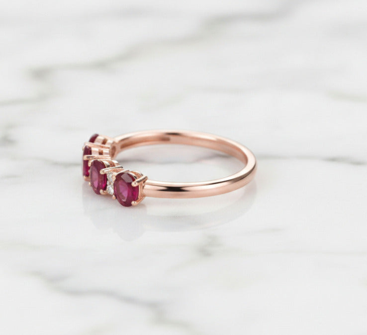 Glass-Filled Ruby 4×5 mm Oval Ring in Gold-Plated 925 Sterling Silver